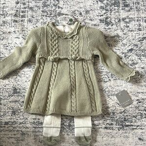 Green Knit Baby Dress with Tights